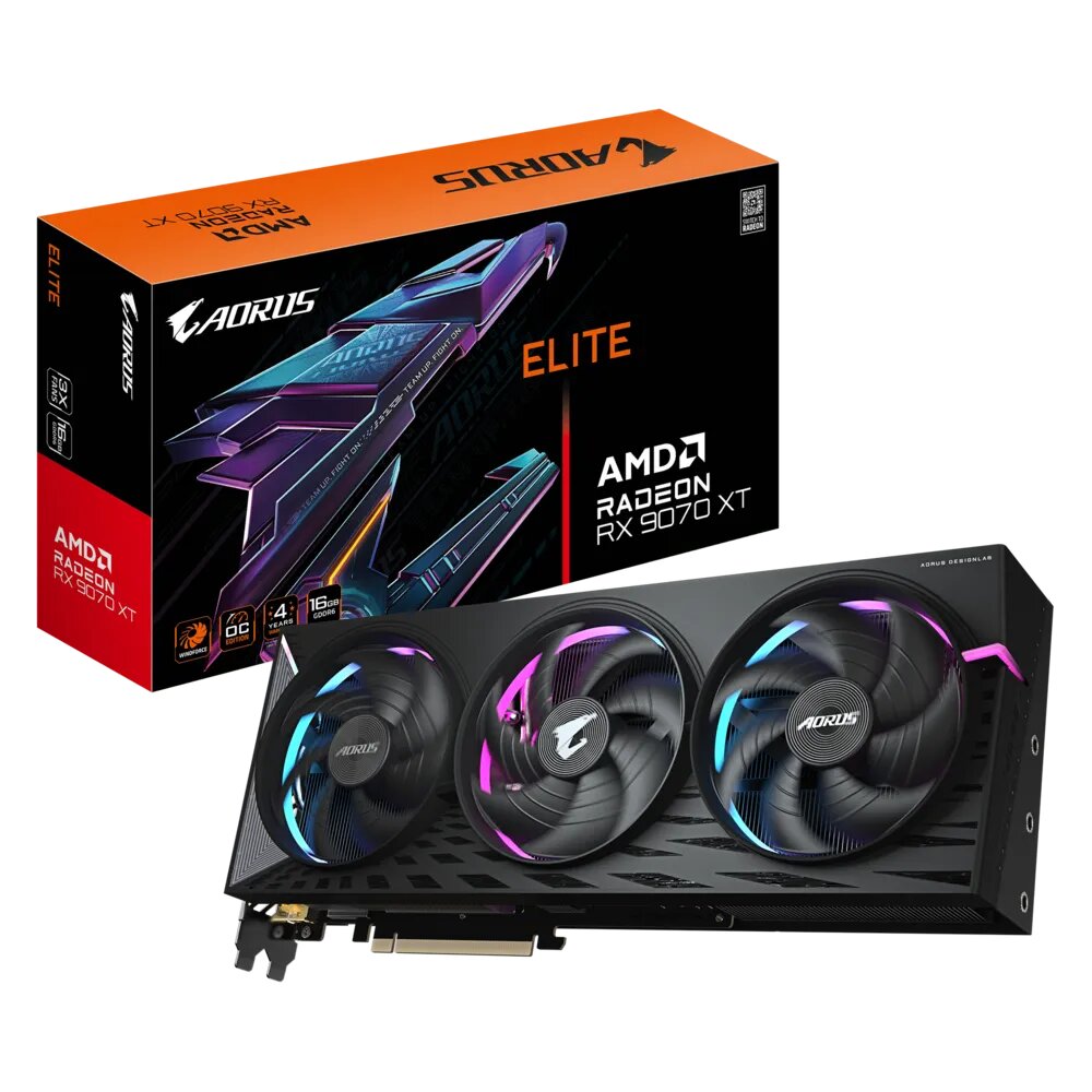 Видеокарта Gigabyte Radeon RX 9070 XT AORUS ELITE 16GB GDDR6 (GV-R9070XTAORUS E-16GD)