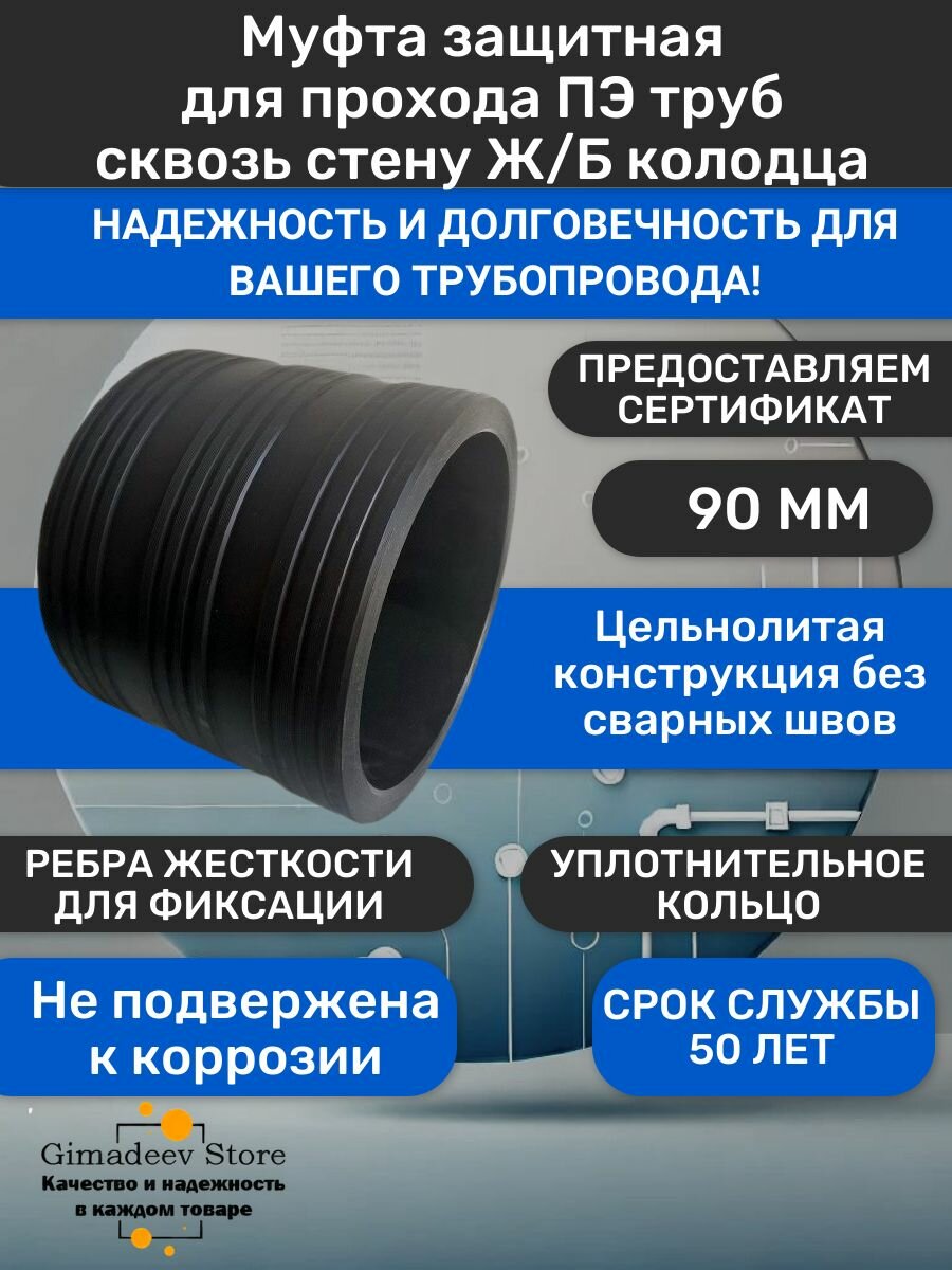Муфта защитная 90 мм для прохода через ж/б колодец для ПЭ труб.