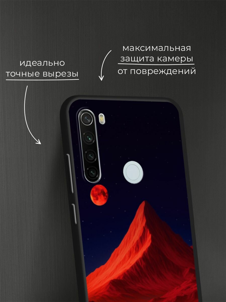 Черный матовый чехол на Xiaomi Redmi Note 8T / Сяоми Редми Нот 8Т с принтом Красная гора и луна — фото 1