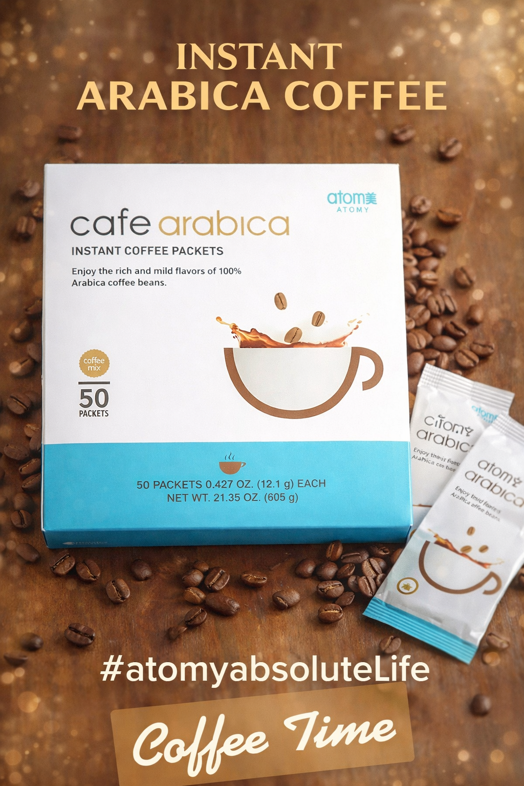 Растворимый кофе Atomy "Арабика" 3в1, Бразилия, 50шт, в сашетах