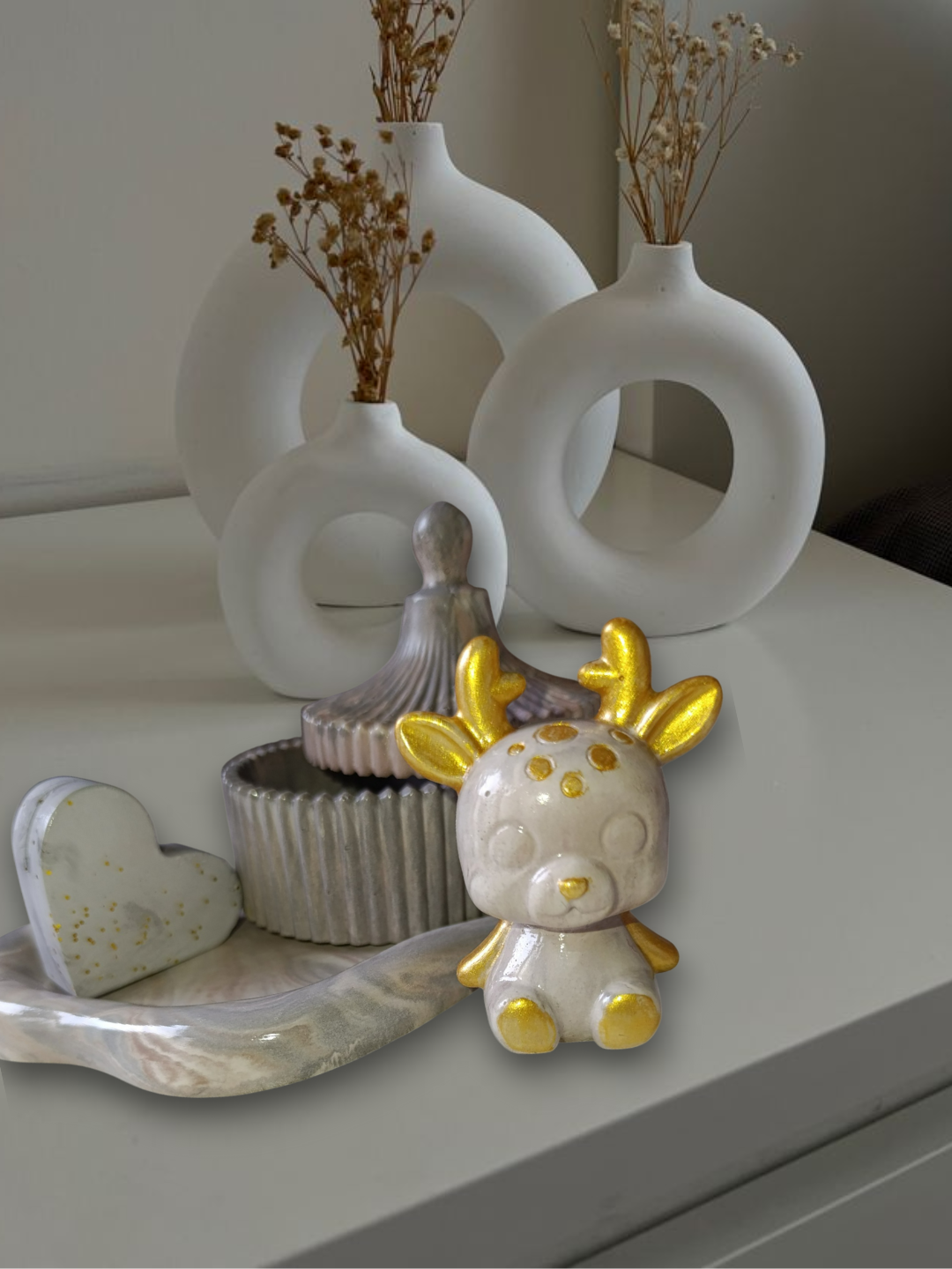 Гипсовый декоративный набор: поднос и шкатулка + подарок (олень)