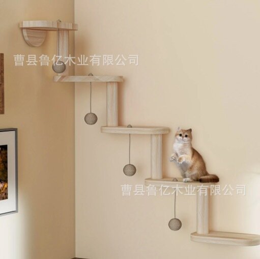 Готовый к установке настенный деревянный кошачий лазательный комплекс из массива дерева, подвесная лестница для кошек,