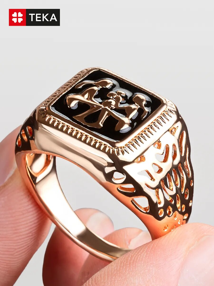 Печатка TEKA, эмаль, размер 21, черный, золотой — фото 1