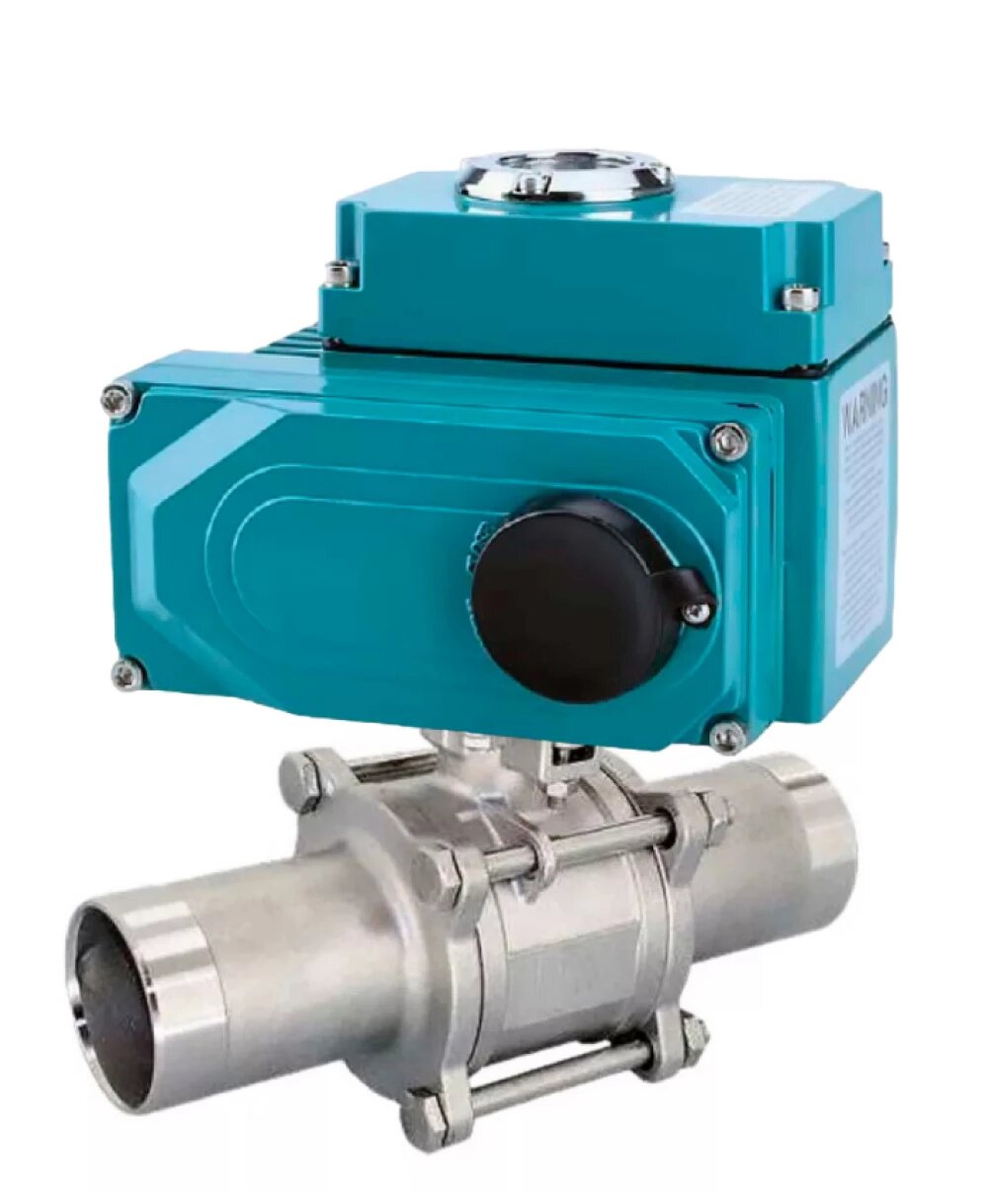 Кран шаровой DN.ru 316-316-PTFE-W-ISO-H Ду80 Ру25 полнопроходной, под приварку, корпус - нержавеющая сталь SS316, уплотнение - PTFE, с 1/4-оборотным электроприводом QT2-N-020 380В