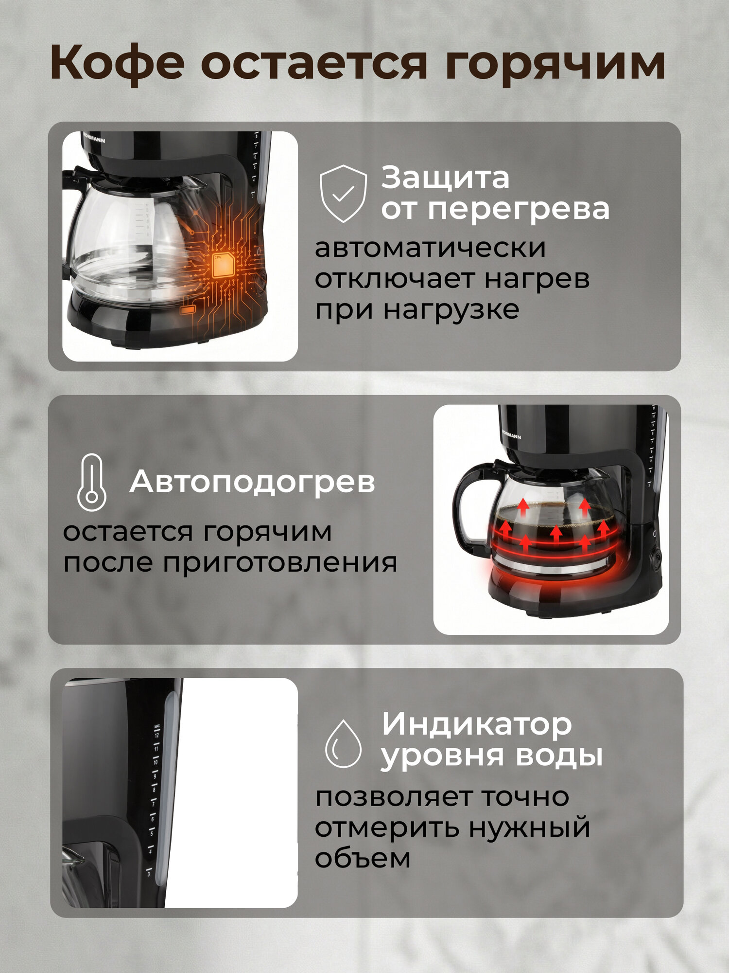 Кофеварка капельная с подогревом электрическая 1,25 л NORMANN ACM-227 — фото 1