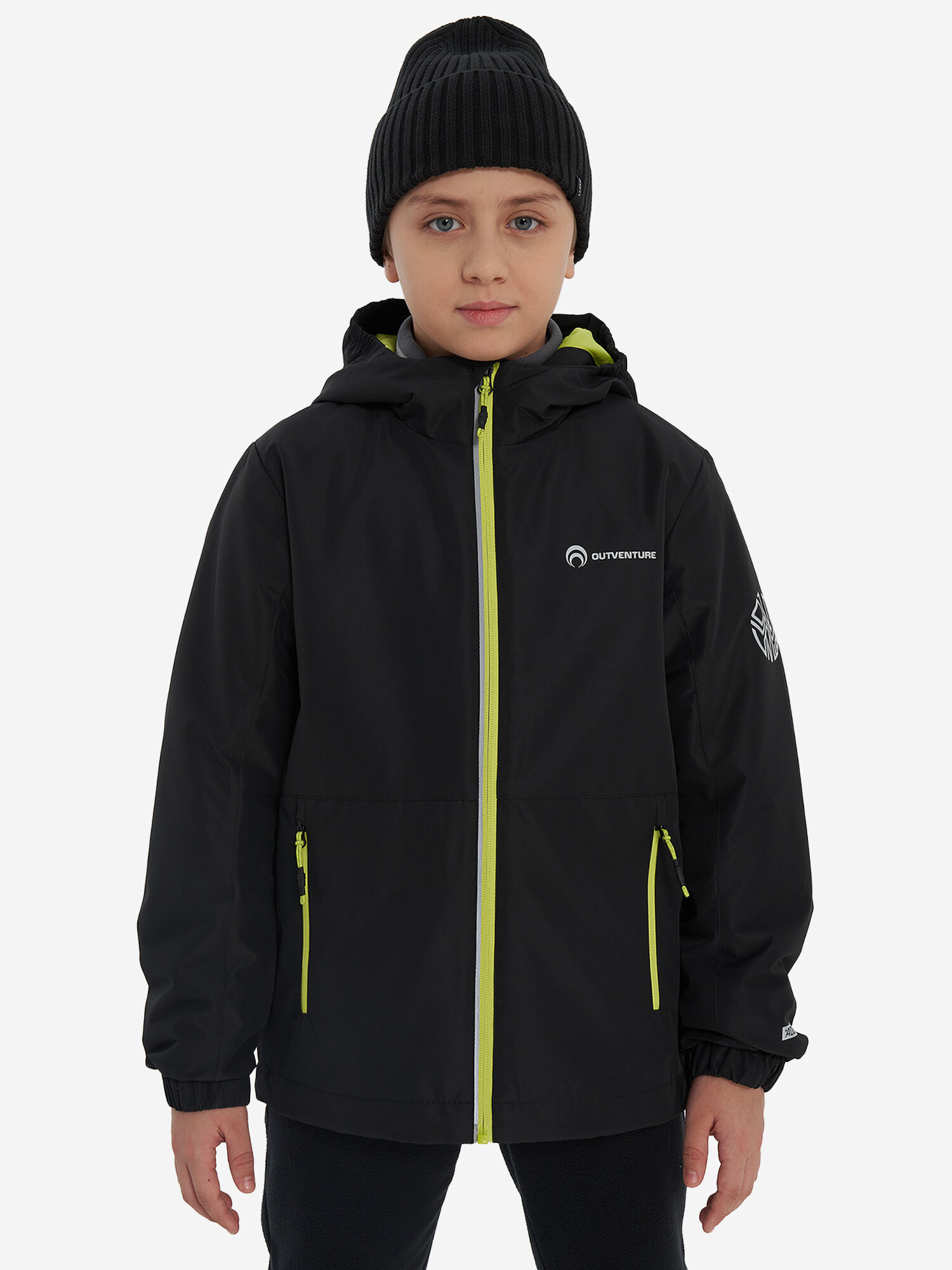 Куртка спортивная OUTVENTURE, размер 158-164, черный/зеленый — фото 1