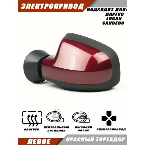 фото Зеркало логан левое электропривод, обогрев, цвет красный тореадор 21b. 963023520r 963017247r solina salina