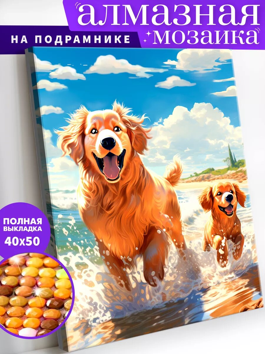 Алмазная мозаика на подрамнике 40х50 см "Золотистый ретривер"