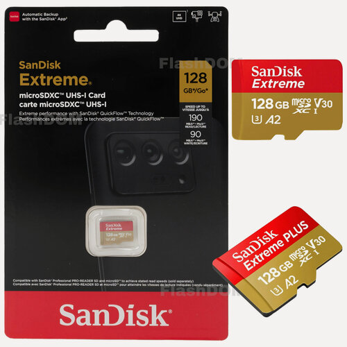 Изображение товара Карта памяти SanDisk Extreme microSDXC 128 ГБ Class 10 UHS-I V30 A2, 190/90 Mb/s