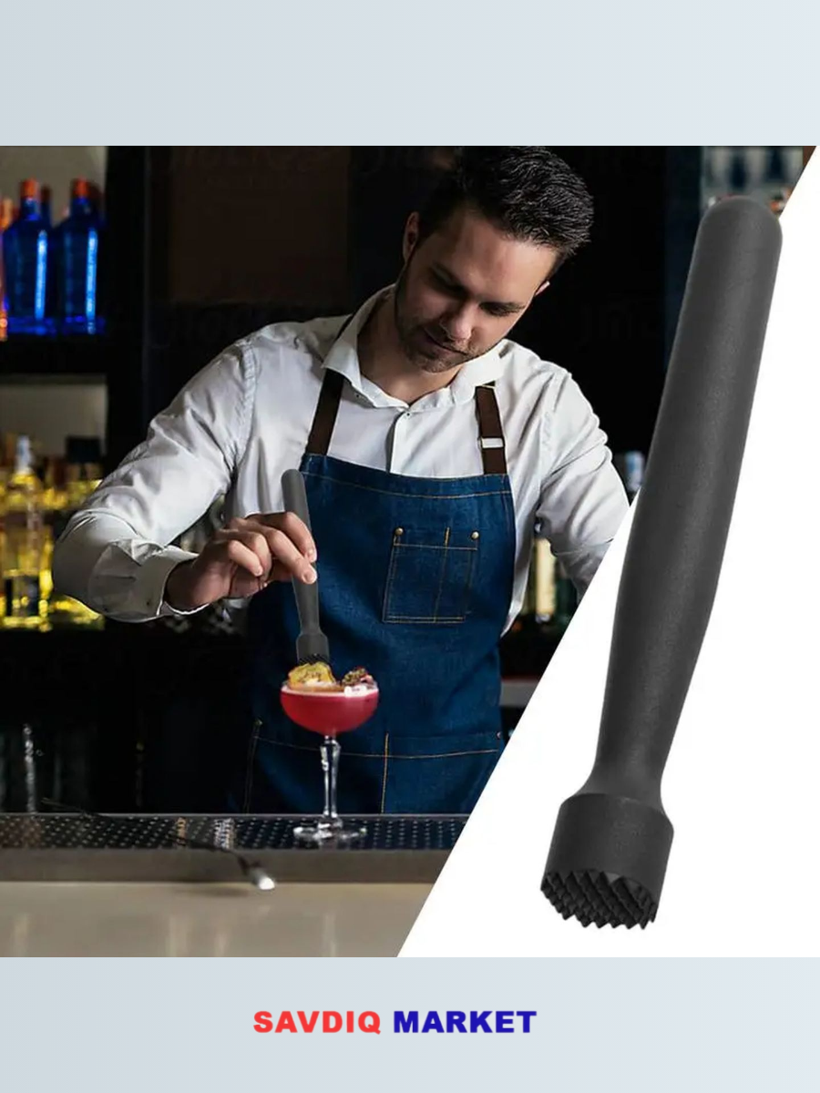 Мадлер для коктейлей барный, черный / Пресс для цитрусовых / Толкушка для коктейлей