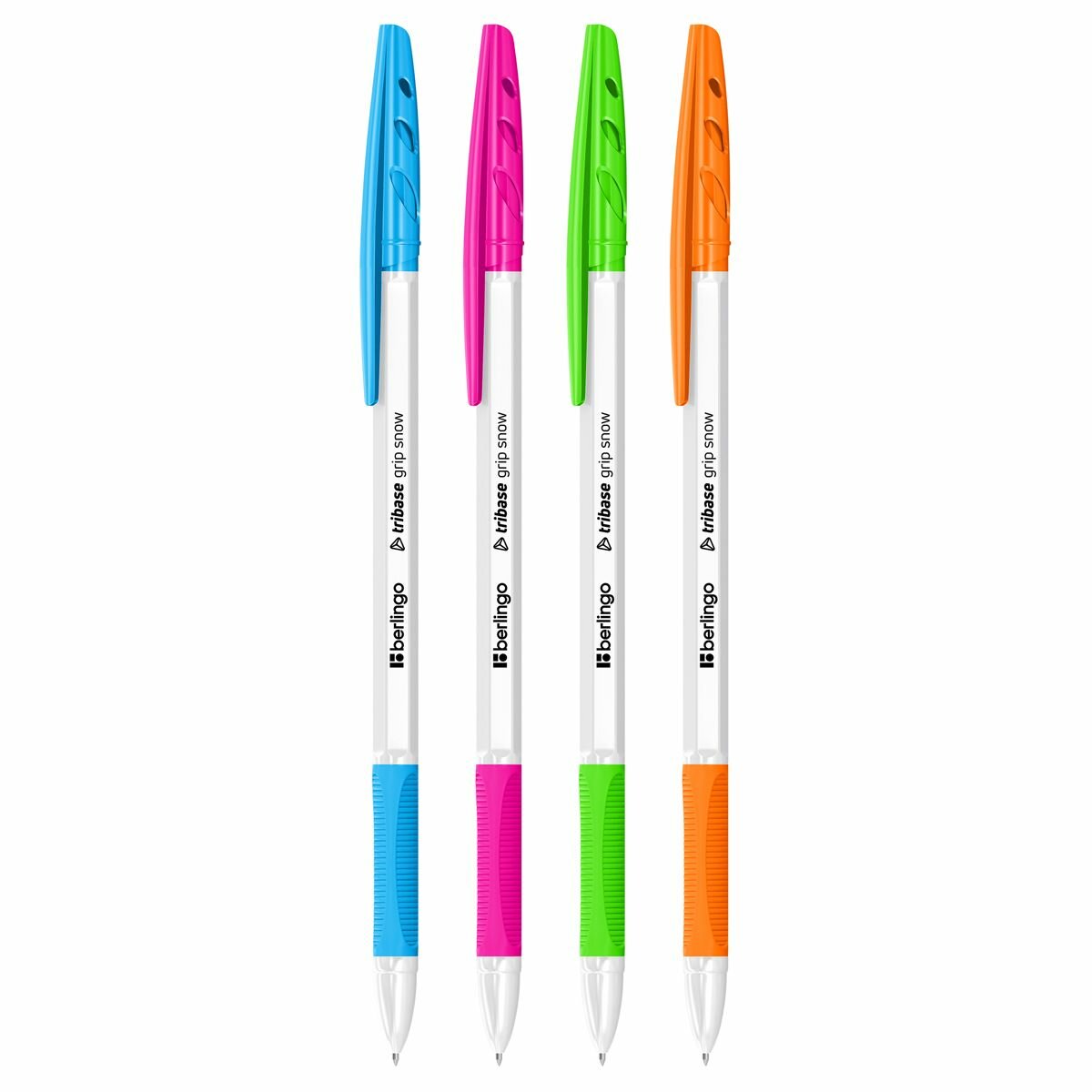 10шт. Ручка шариковая BERLINGO "Tribase grip snow" 0,7мм, синяя, ассорти (CBp_70965)