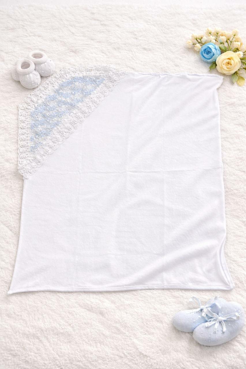 Уголок на выписку для новорождённого с кружевом, хлопковый, голубой