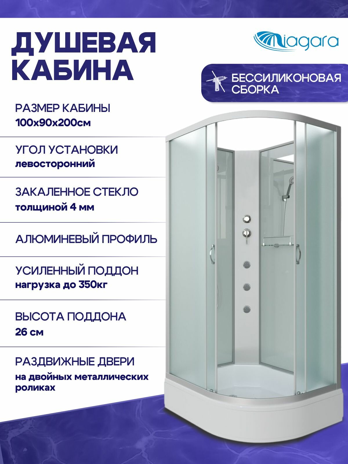Душевая кабина Niagara Classic NG-33094-14LBKG 100x90