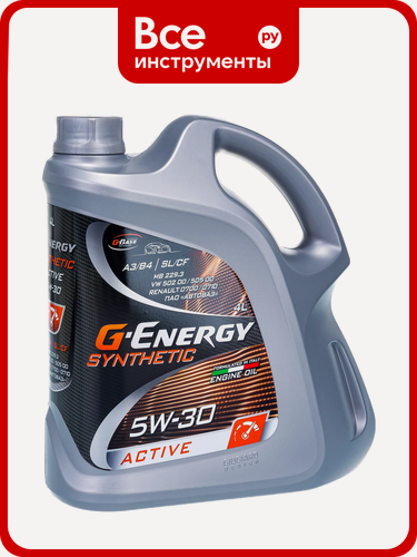 Изображение товара Масло G-ENERGY Synthetic Active 5W-30 4 л 253142405, для бензиновых дизельных турбонаддувом без двигателей легковых