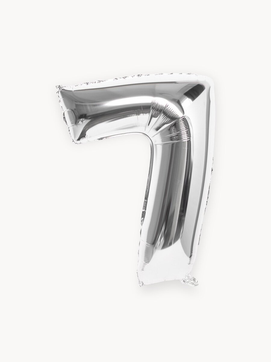 Шар фольгированный цифра "7" серебро 102 сантиметра, украшение на день рождения