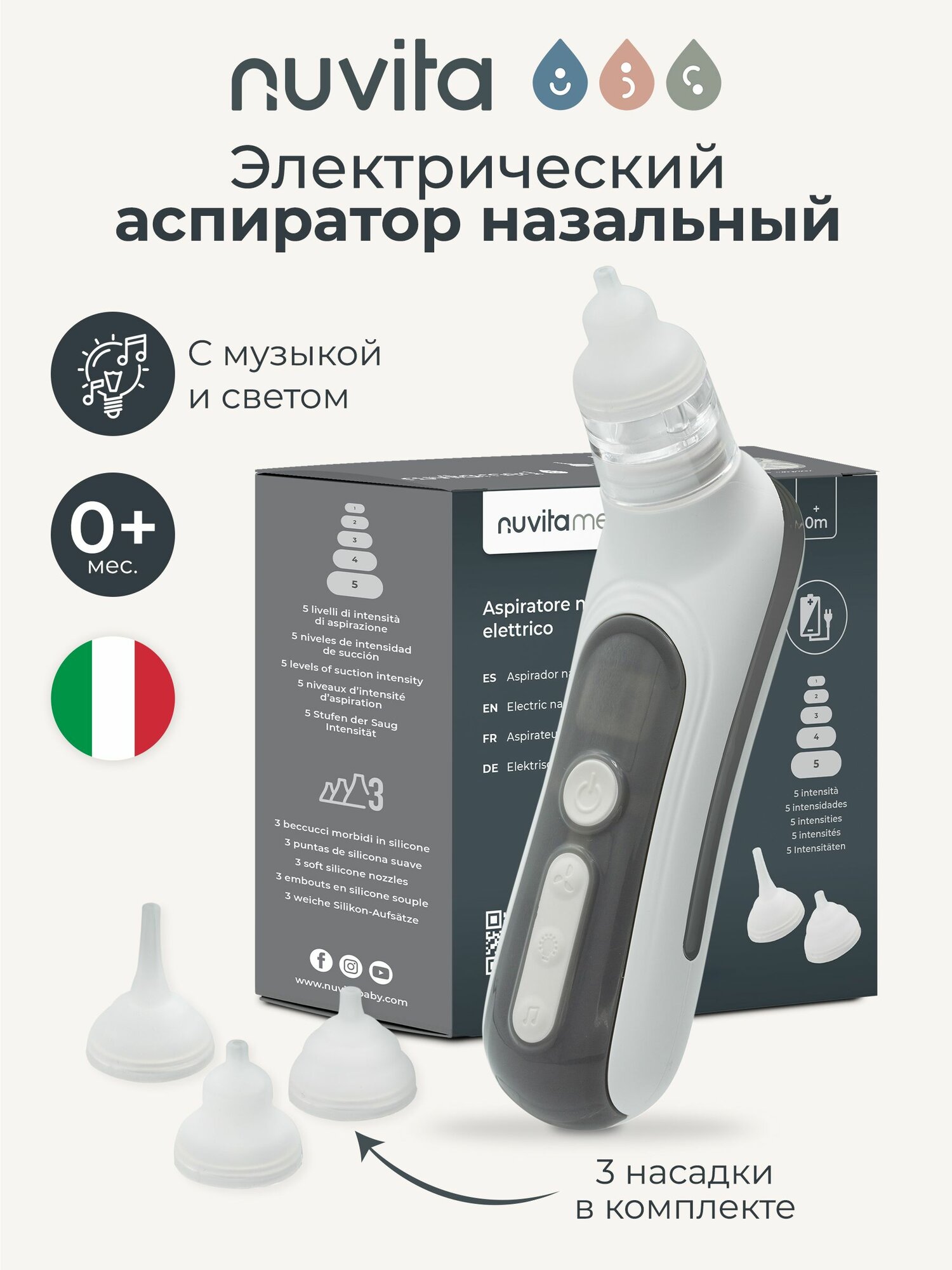 Аспиратор для новорожденных электрический Nuvita 2150 назальный для детей до 12 лет