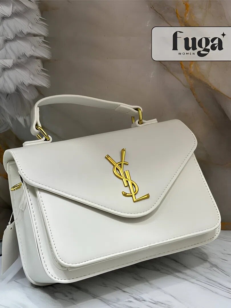Сумка планшет Yves Saint Laurent, фактура лаковая, гладкая, белый