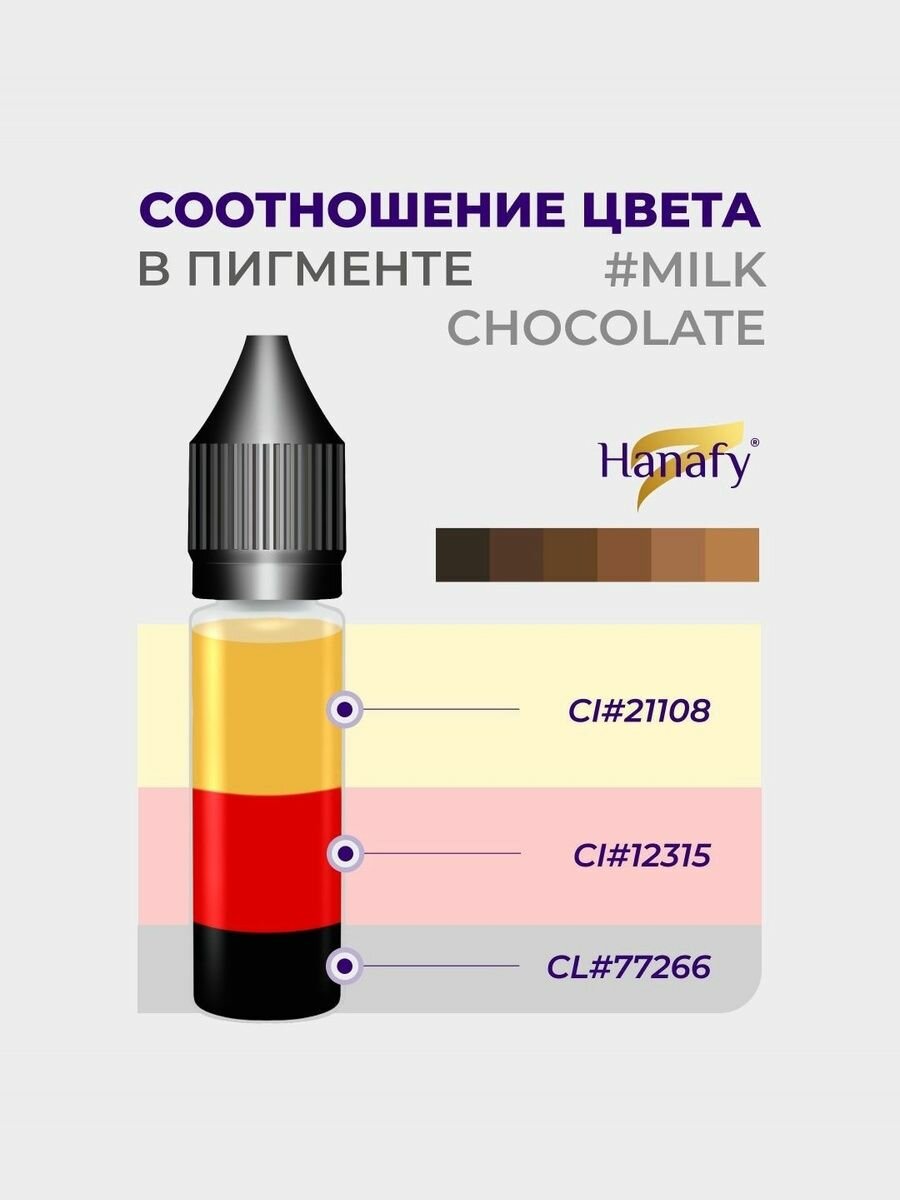 Пигмент №3 Milk Chocolate для татуажа и перманентного макияжа бровей, цвет теплый коричневый Ханафи, 15 мл — фото 1