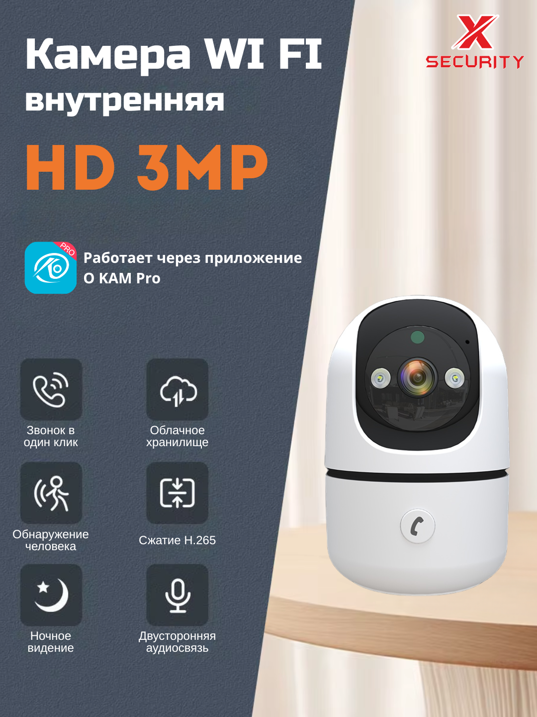 P02T3 WIFI камера 3Mp Двухстороннее аудио, Отслеживание движения человека, ночное видение, 360 градус