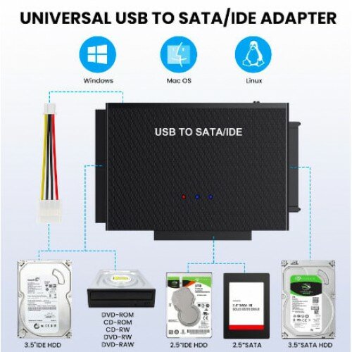 USB3.0 адаптер с внешним питанием для подключения SATA/PATA/IDE накопителей — фото 1