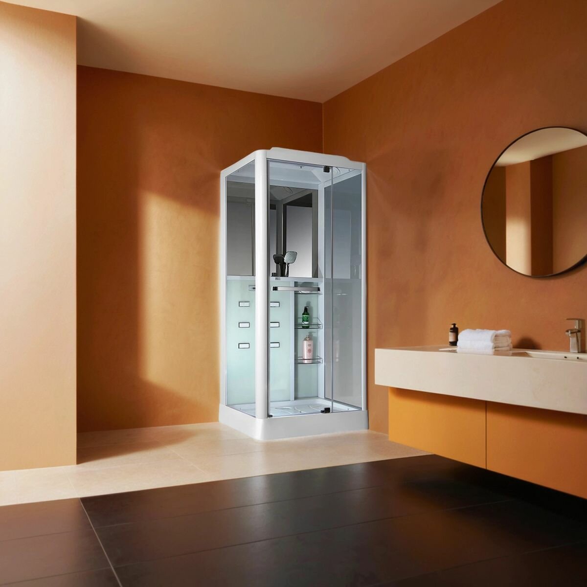 Душевая кабина с низким поддоном CS 126 R 90*100*235 правосторонняя прозрачное стекло 6 мм профиль белый