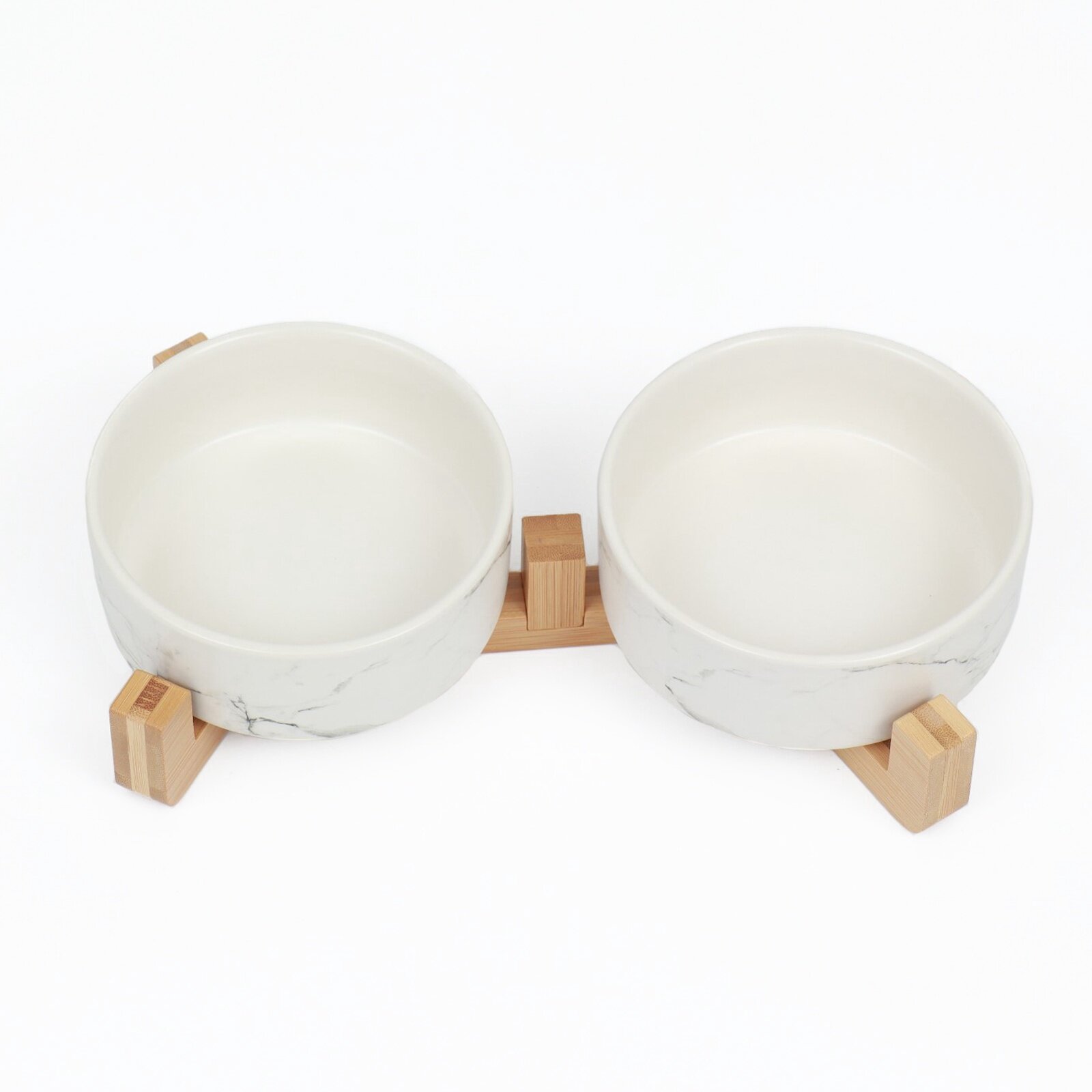 Изображение Миски керамические двойные на подставке 2 х 450 мл 28,5 х 15,5 х 7 см, мрамор