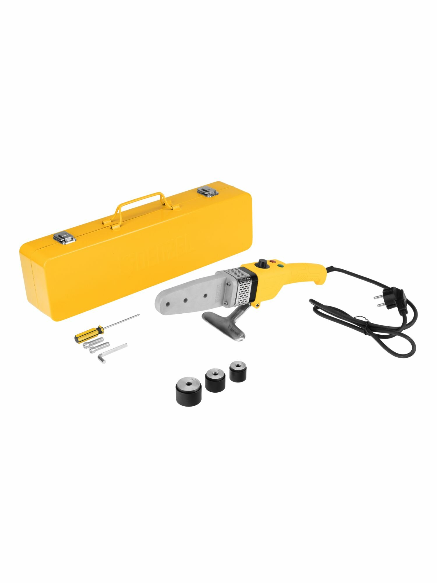 Аппарат для сварки пластиковых труб Denzel DWP-800, Х-Pro, 800 Вт, 300 град, комплект насадок, 20-32 мм 94207