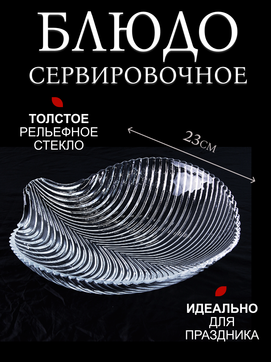 Блюдо Лист 23х23 см рельефное стекло