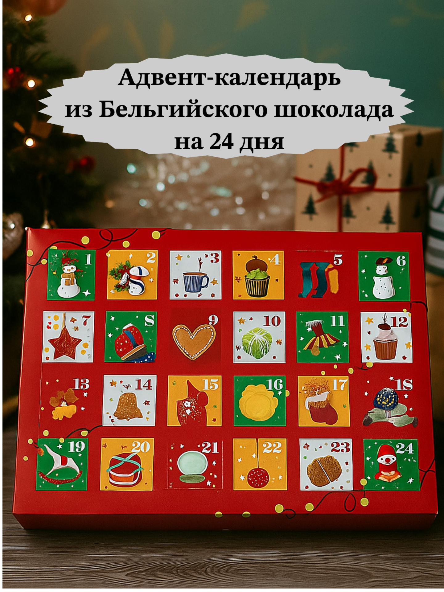 Адвент-календарь из Бельгийского шоколада в подарок на новый год ручной работы