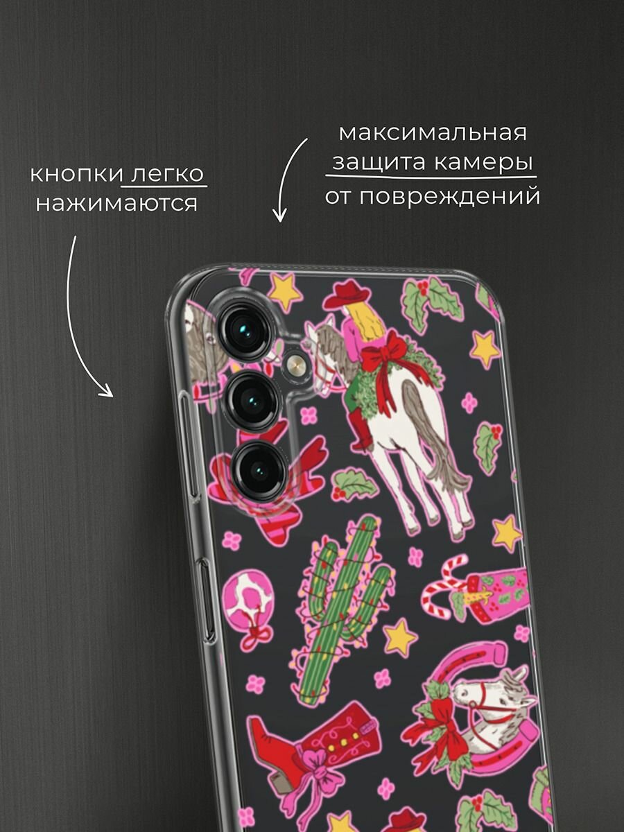 Чехол на Samsung Galaxy A14 4G / Галакси A14 4G с принтом "Кактус с гирляндой 2", прозрачный — фото 1