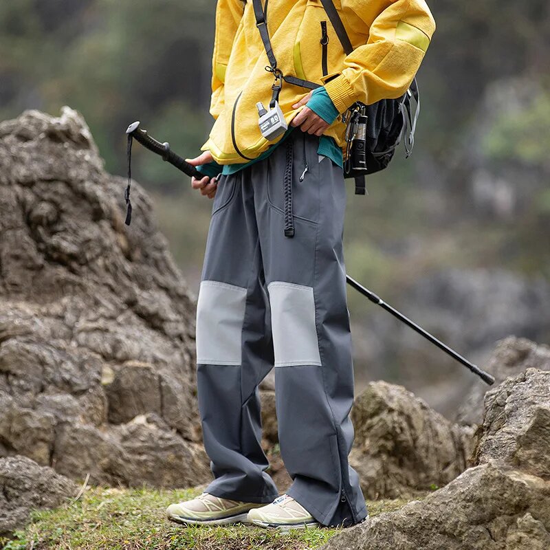 Водонепроницаемые брюки для спорта на открытом воздухе мужские ветрозащитные брюки для альпинизма повседневные прямые брюки для пар дышащие лоскутные цветные брюки M Желтый Мужской