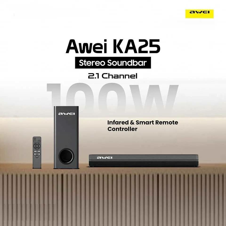 Awei KA25 — саундбар с сабвуфером 2.1, мощность 100 Вт, Bluetooth 5.3, HDMI ARC, оптический, AUX, USB