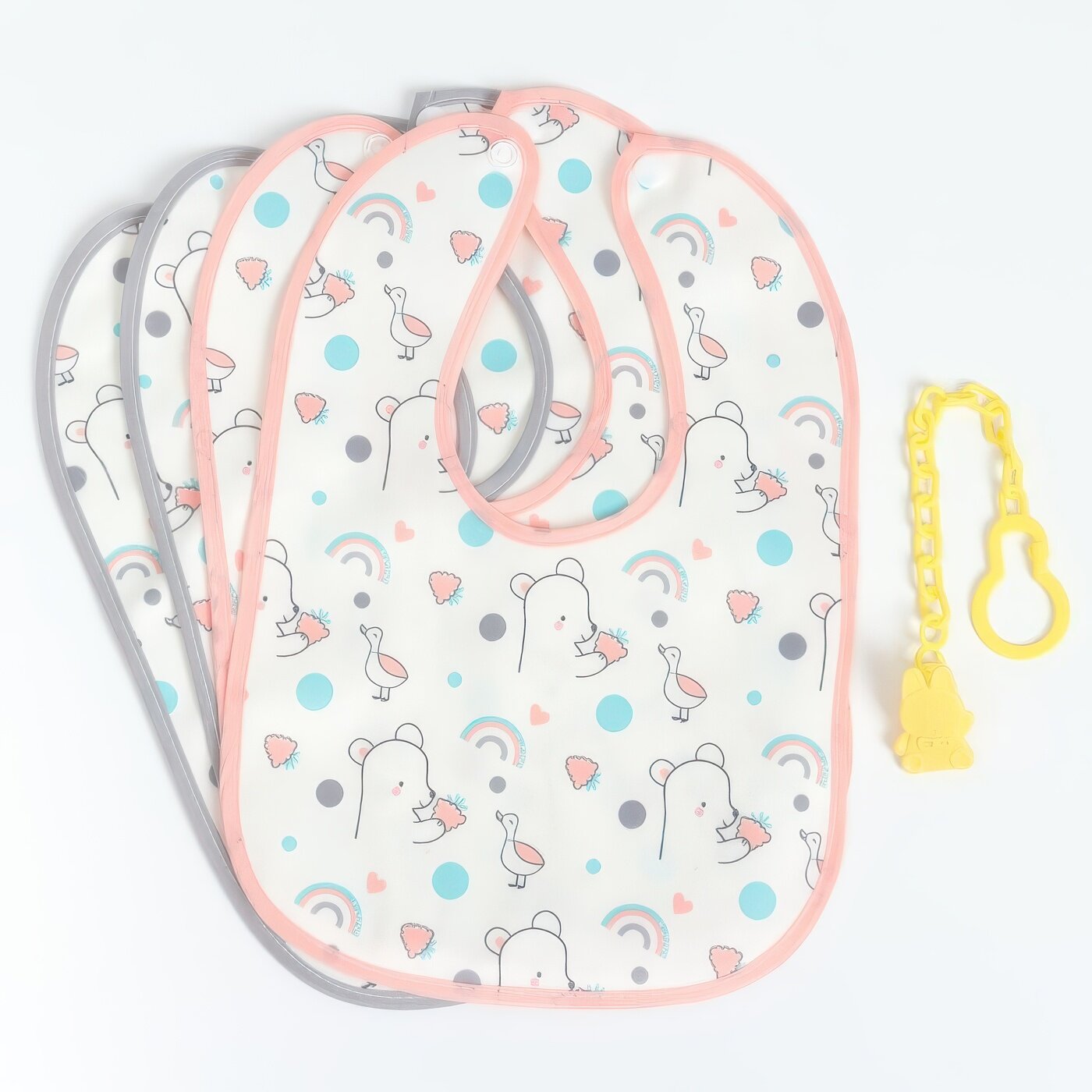 Набор детских слюнявчиков Крошка Я 4 шт. + подарок 29х20 см цвет розовый серый