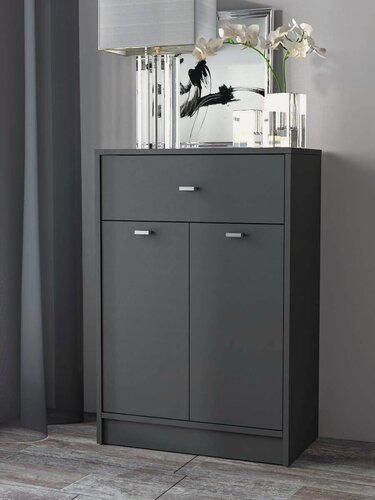 Изображение товара Комод для вещей деревянный в прихожую с ящиком и дверками 60*88.8*33.4, графит