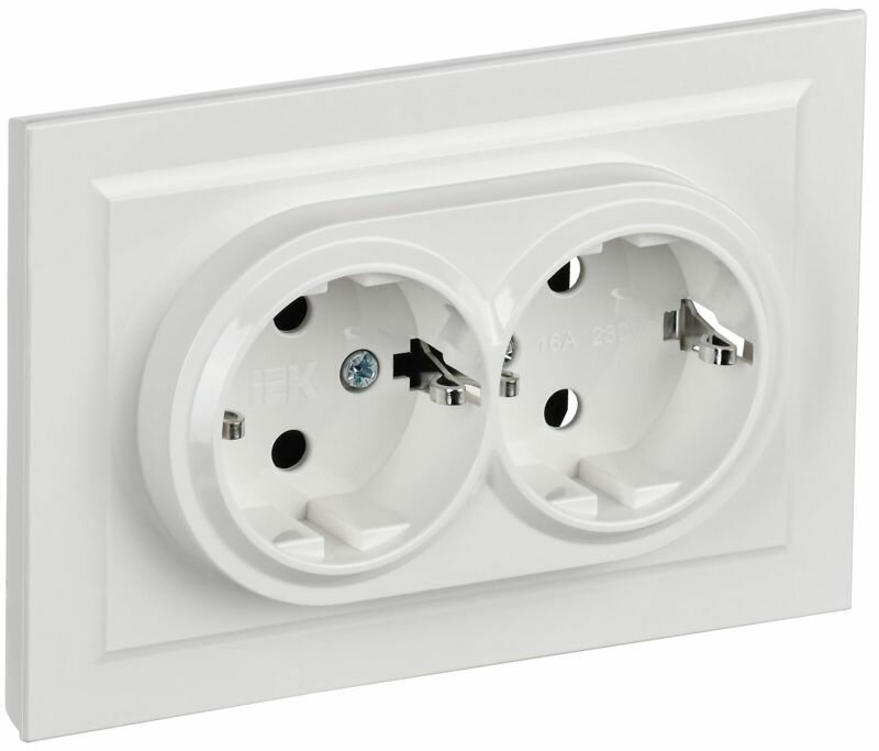 Розетка 2-м СП BRITE РСш12-3-БрБ 16А в сборе с заземл. защ. шторки бел. IEK BR-R24-16-K01-F