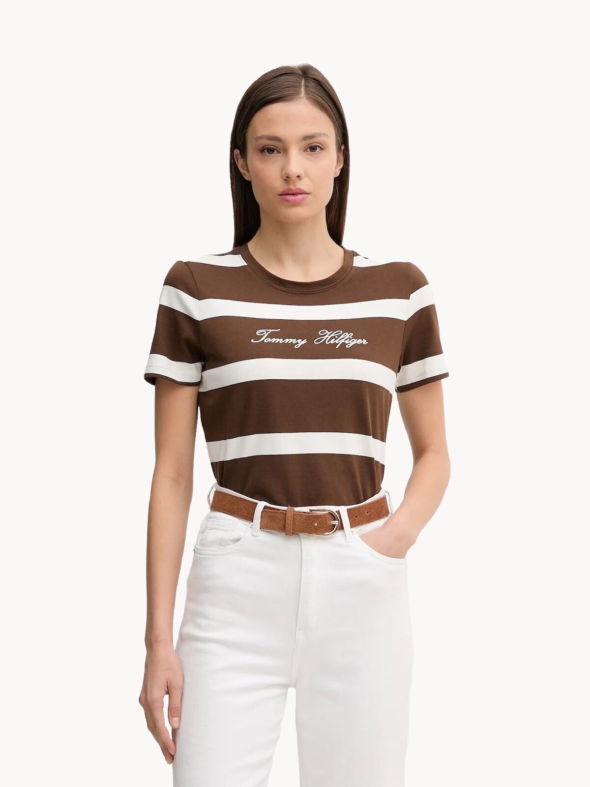 Футболка TOMMY HILFIGER, размер L, коричневый/молочный