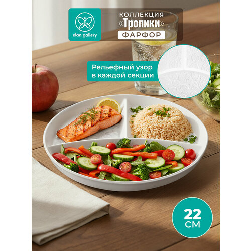 Тарелка секционная для правильного питания 22х22х25 см Elan Gallery Тропики цельная глубокая 3 секции 1083₽