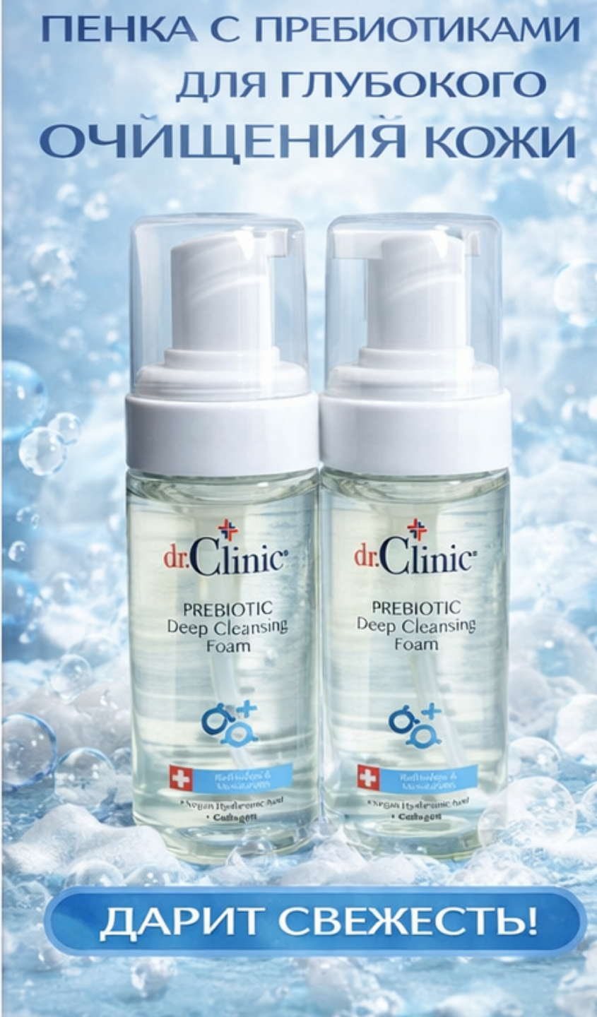 Очищающая пенка для лица Dr.Clinic — с пребиотиком, увлажняющим и восстанавливающим уходом