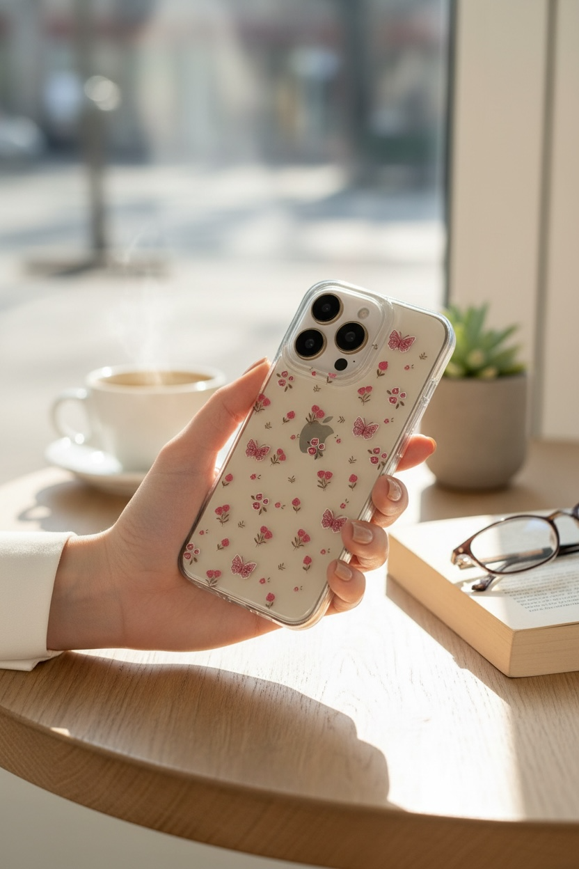 Женский прозрачный чехол для iPhone 16 Pro Max, премиум TPU, цветочный декор внутри, противоударный, тонкий, люкс дизайн