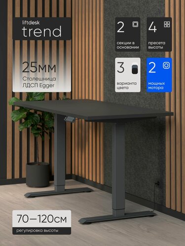 Изображение товара Стол компьютерный с подъемным механизмом liftdesk Trend Антрацит/Черный графит, ЛДСП Egger 117х67.5х2.5 см