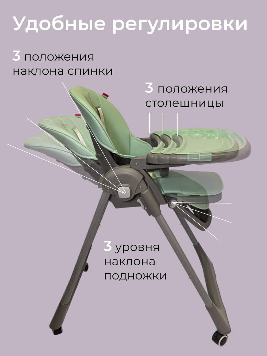 Стульчик для кормления ребенка Bella Baby складной серый на колесах с чехлом из экокожи — фото 1