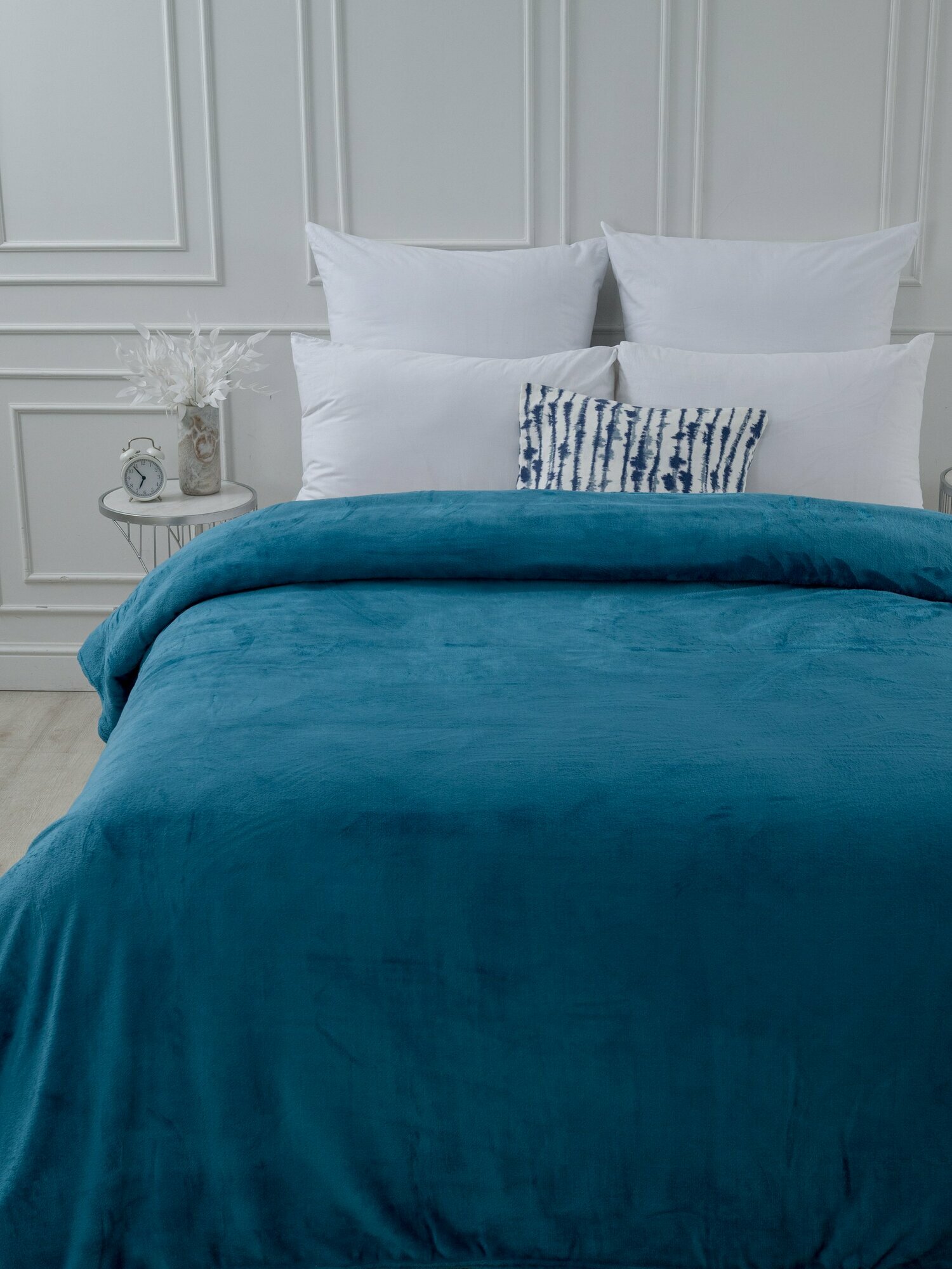 Плед 200х220 однотонный Павлина Лазурь голубой синий бирюза евро — фото 1