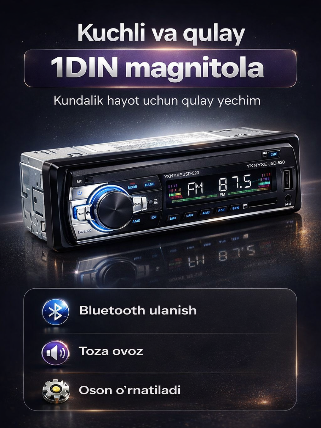 Автомагнитола Pioner 1DIN Bluetooth | USB, AUX, FM радио, 2 пульта