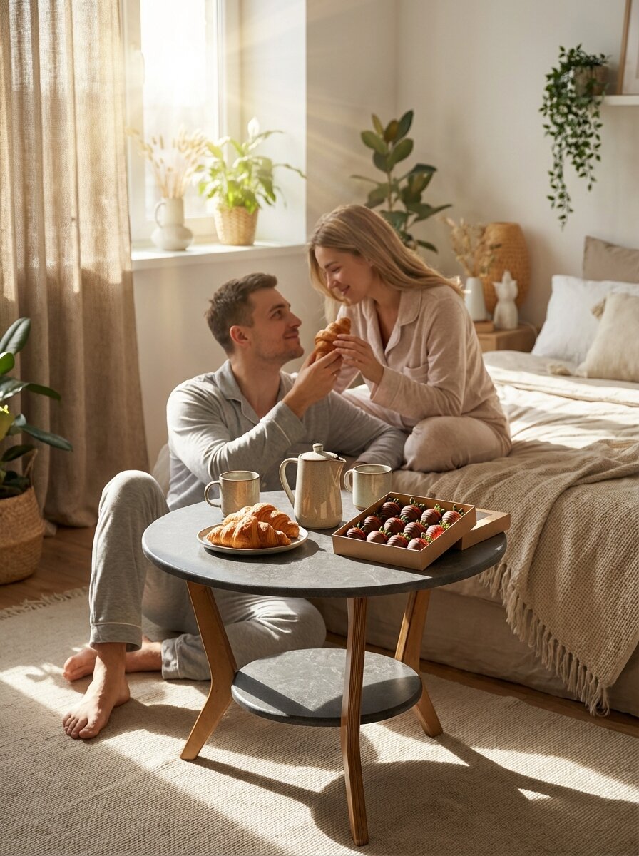 Столик журнальный Мебелик круглый с полкой BeautyStyle 13 серый бетон/бук