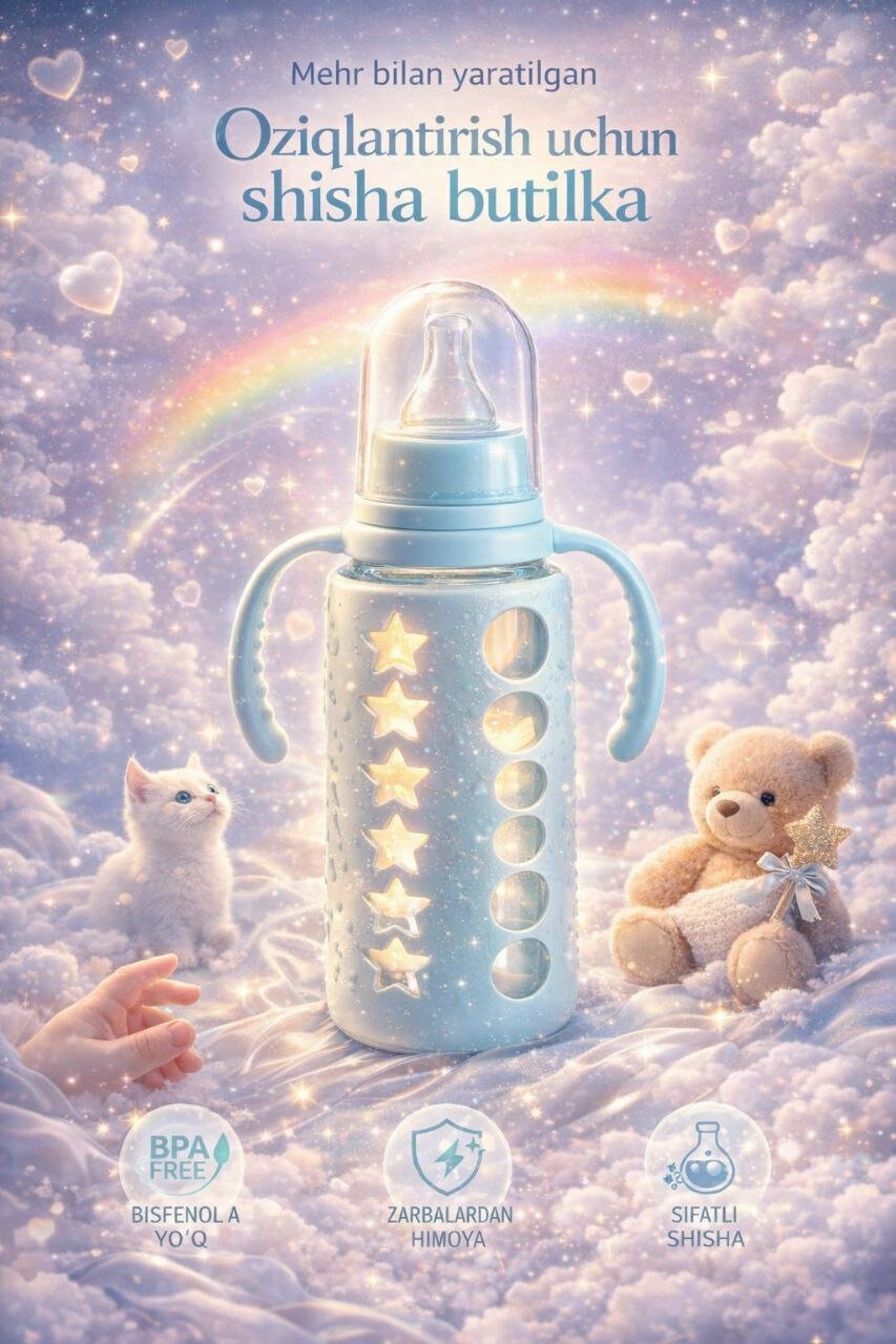 Стеклянная бутылочка для кормления младенцев, 240 мл с крышкой