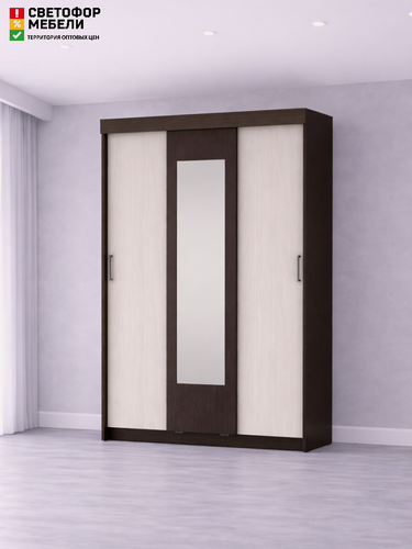 Изображение товара Шкаф-купе с зеркалом мршк 2 1300х2016х500, Дуб Венге/Ясень Анкор Светлый