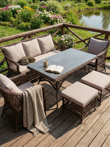 Изображение товара Комплект мебели для обеда и отдыха из искусственного ротанга Пикник-7 (Picnic-7), кофе