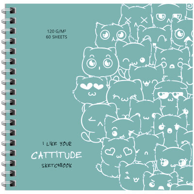 Скетчбук 60л, 150*150 MESHU "Cat wave", на гребне, выб. лак, soft-touch, 120г/м2