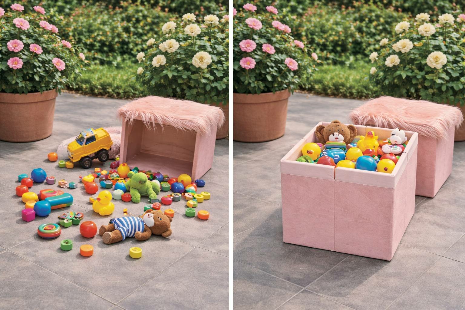 Многофункциональный мягкий столик-пуф с функцией органайзера