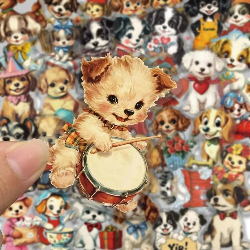 Набор из 100 наклеек "Винтажные щенки" для скрапбукинга, DIY, детского творчества и декорта
